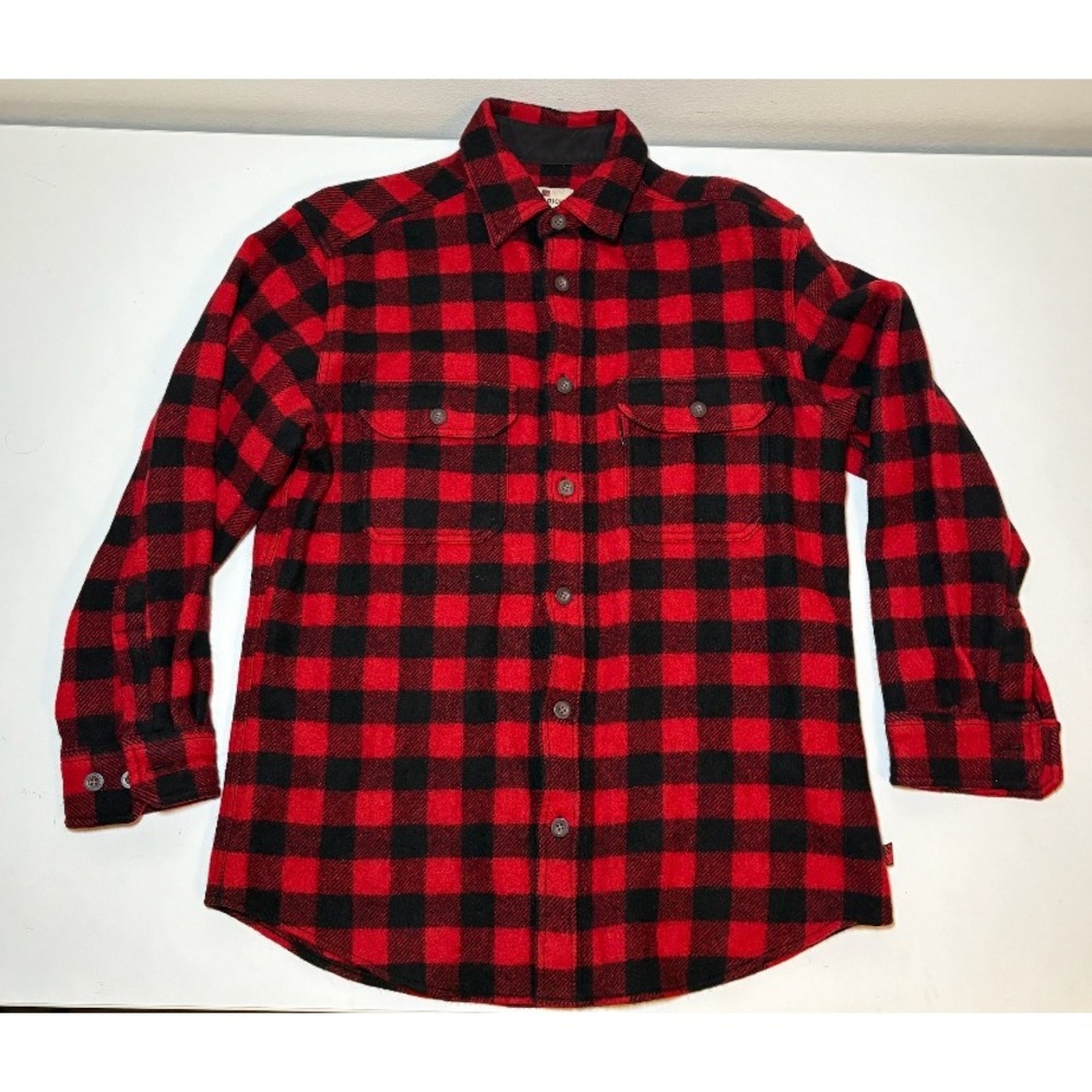 Woolrich Men's Red/Black Checkered Wool Button Down Shacket | Medium